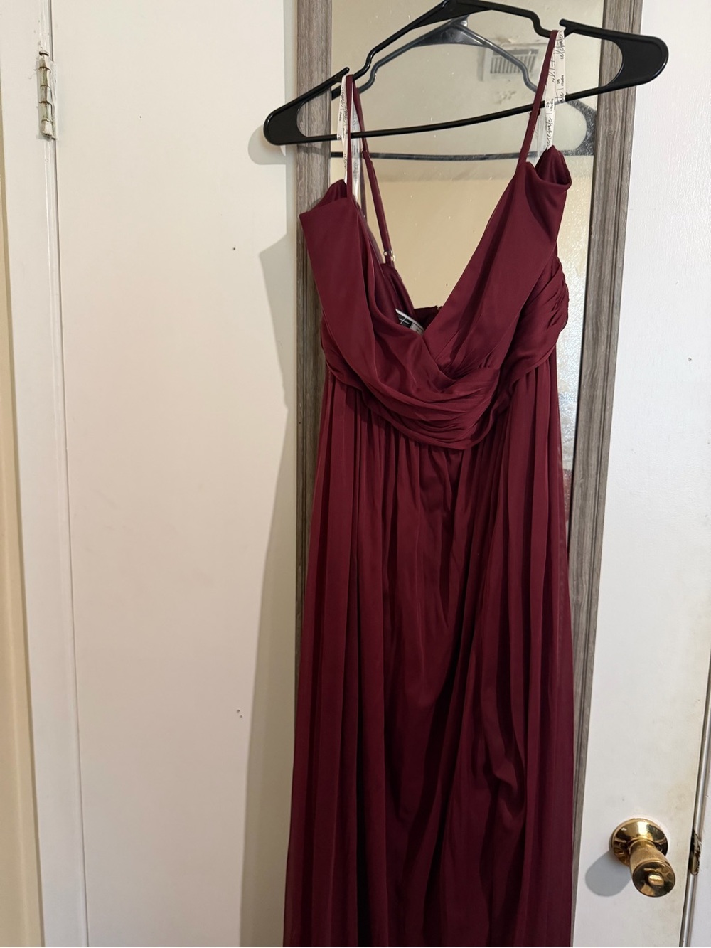 David's Bridal Wine-Red Spaghetti Strap Maxi Dress